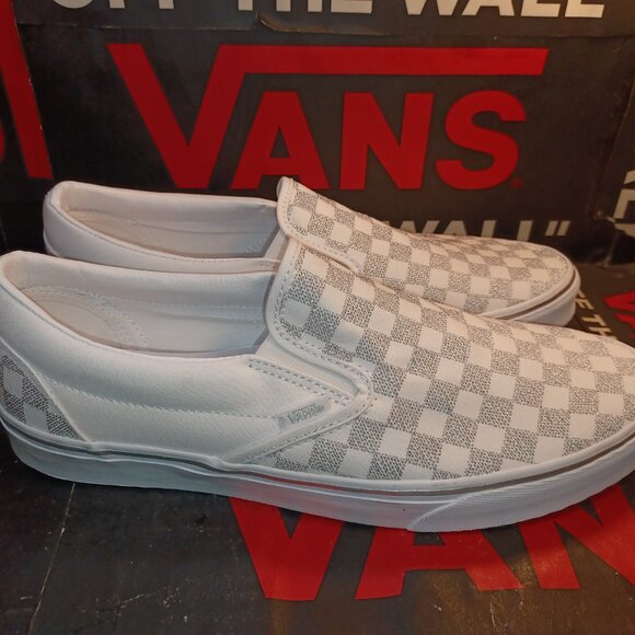 Vans Men's 11.5 Checkered Slip-On Metallic True White VN000CT5W00 Checkerboard - Picture 11 of 13